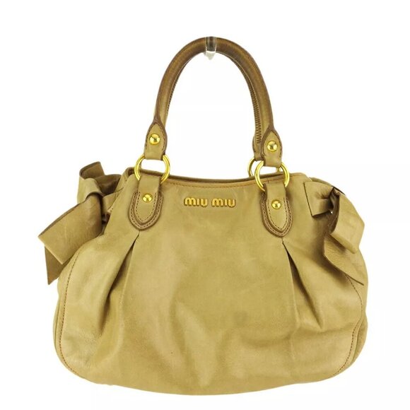 miu miu handbag ribbon beige leather Authentic USED B1221 - Picture 1 of 11